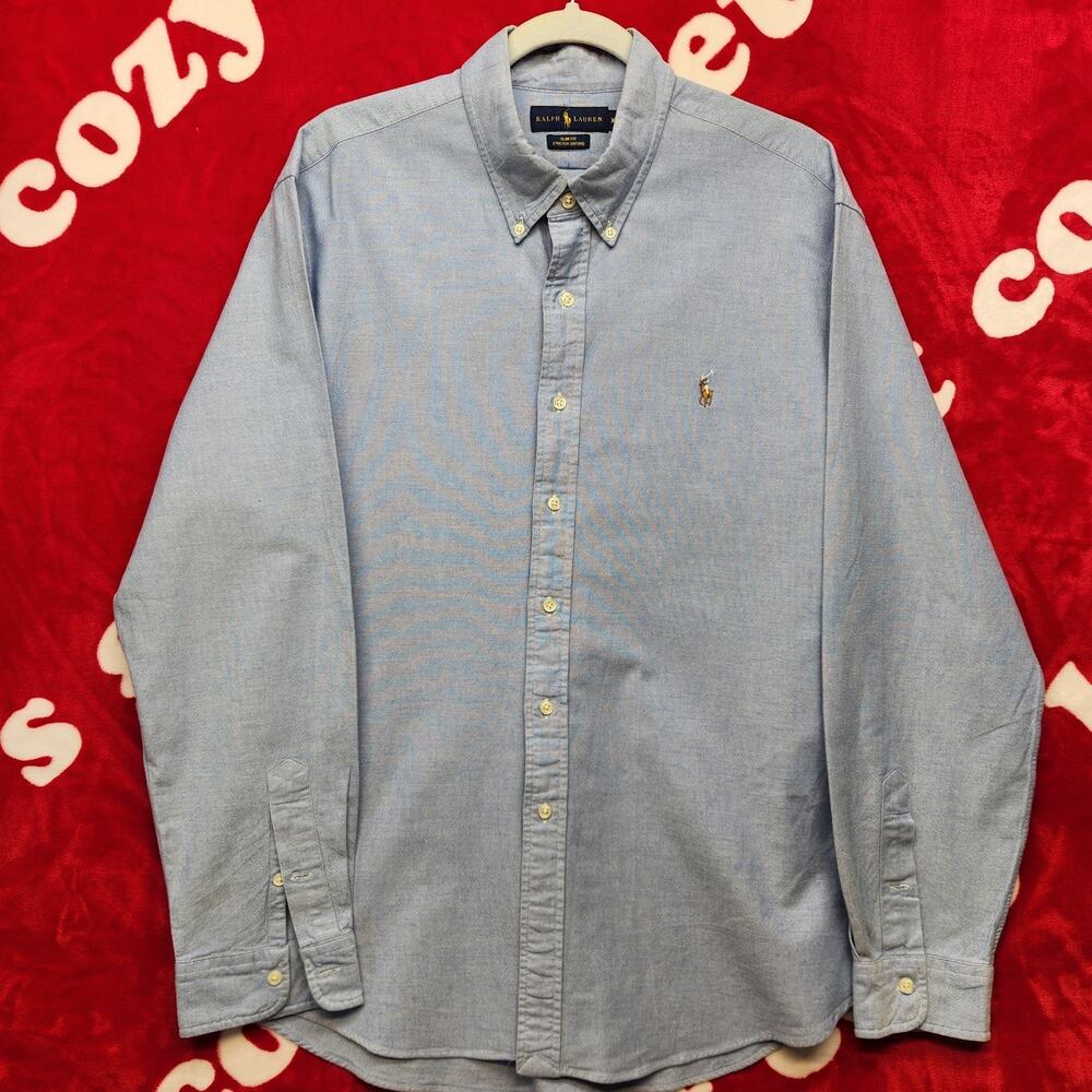 Polo Ralph Lauren Mens XXL Slim Fit Stretch Oxford Button Down Shirt Blue Pony - Picture 4 of 8